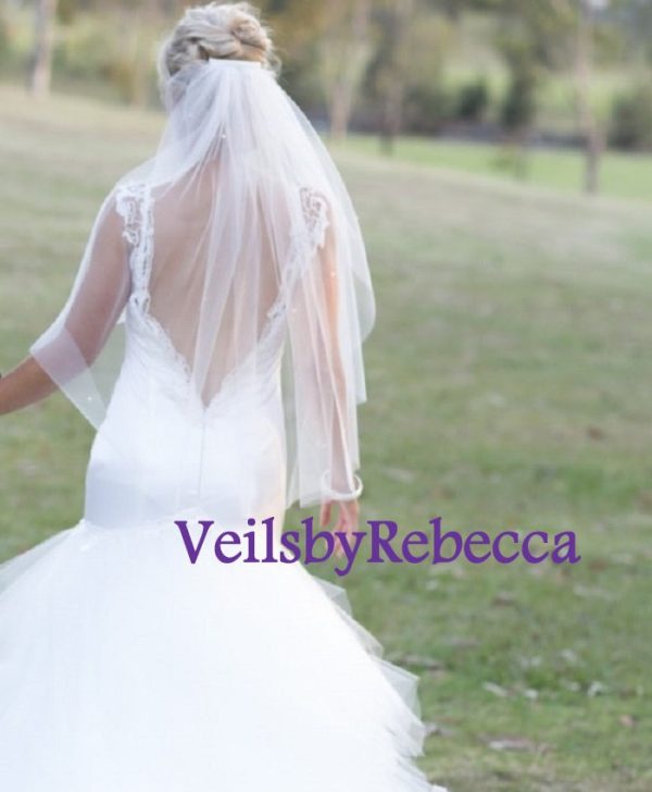 Ready to Ship veil for bridal, soft wedding veil, tulle wedding veil, simple wedding veil, short wedding veil, fingertip tulle veil V600 - Image 9