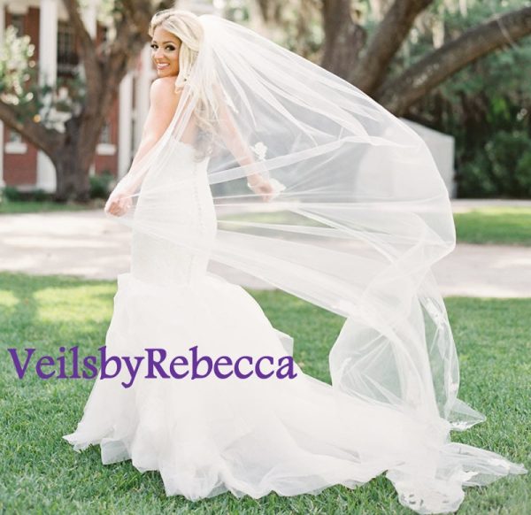 Il Fullxfull.1047195706 E5jg.jpg Romantic Scattered Lace Cathedral Veil, 1 tier cathedral scattered floral lace wedding veil, ivory lace cathedral veil,chapel lace veil V629 - Image 2
