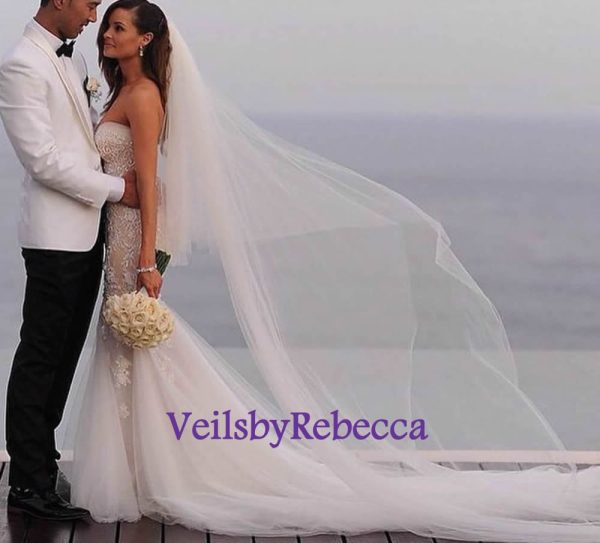 Soft tulle drop wedding veil, illusion tulle drop bridal Veil, chapel cathedral drop veil, 2 tiers blusher soft tulle cathedral veil V602 - Image 7