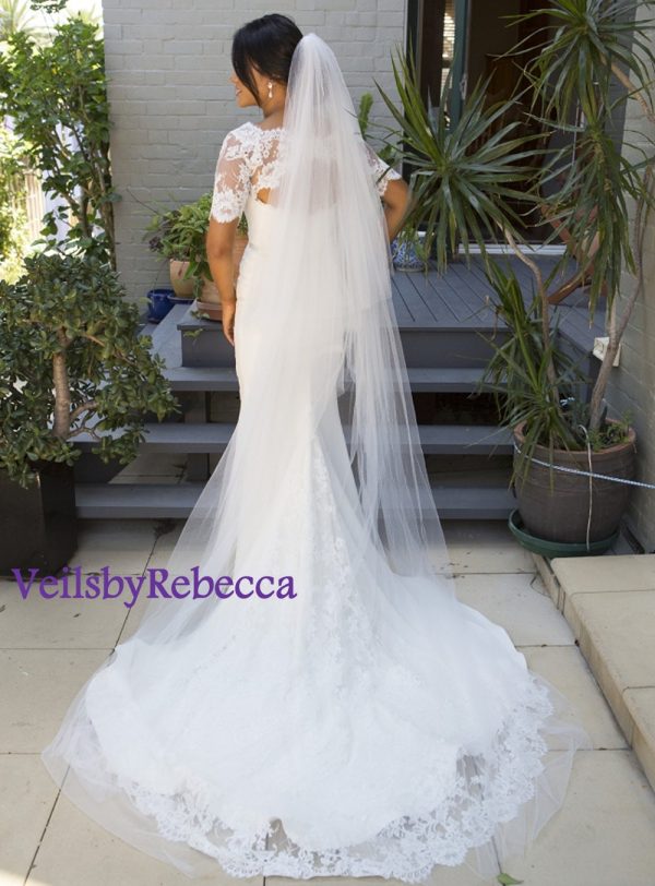 Soft tulle drop wedding veil, illusion tulle drop bridal Veil, chapel cathedral drop veil, 2 tiers blusher soft tulle cathedral veil V602 - Image 6