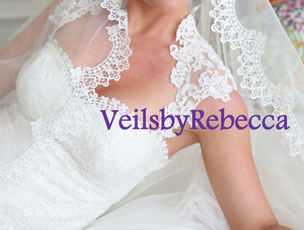 Boho Venice Lace Veil-1 tier scalloped lace cathedral veil,slim Guipure lace veil, Bohomian Mantilla Lace veil,Vintage lace Veil 624 - Image 2