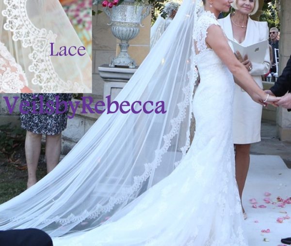 Boho Venice Lace Veil-1 tier scalloped lace cathedral veil,slim Guipure lace veil, Bohomian Mantilla Lace veil,Vintage lace Veil 624 - Image 3