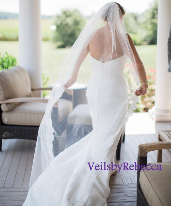 1 tier Alencon lace chapel wedding veil, vintage lace chapel bridal veil, French Alencon Lace Chapel/cathedral wedding veil Bridal Veil V642 - Image 8