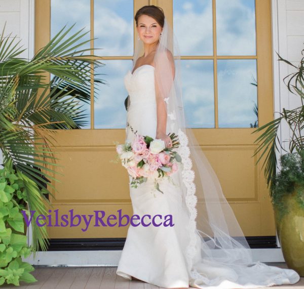 1 tier Alencon lace chapel wedding veil, vintage lace chapel bridal veil, French Alencon Lace Chapel/cathedral wedding veil Bridal Veil V642 - Image 6