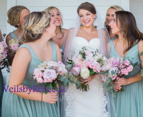 1 tier Alencon lace chapel wedding veil, vintage lace chapel bridal veil, French Alencon Lace Chapel/cathedral wedding veil Bridal Veil V642 - Image 3