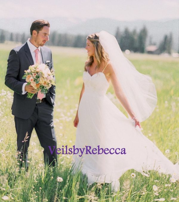 Soft wedding veil for bridal, simple wedding veil for bridal, crystal bridal veil, ivory tulle wedding veil, short wedding veil V600 - Image 7