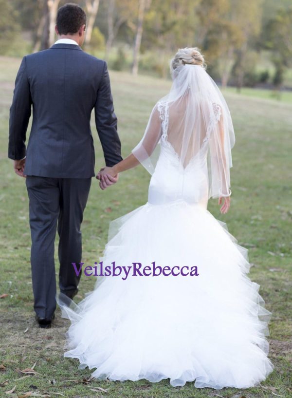 Ready to Ship veil for bridal, soft wedding veil, tulle wedding veil, simple wedding veil, short wedding veil, fingertip tulle veil V600 - Image 5