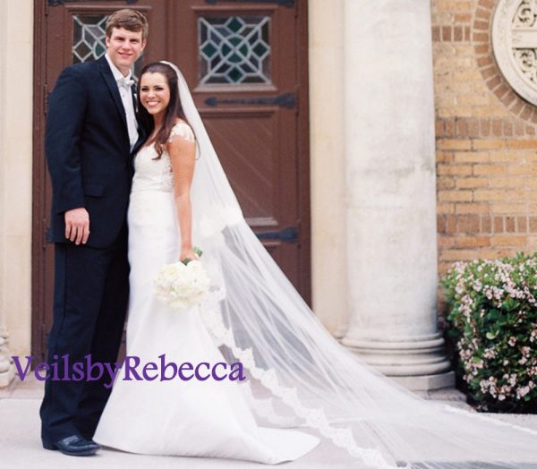 Il Fullxfull.1356156884 3or8.jpg Ivory Vintage Lace Cathedral veil, 2 tiers lace chapel veil, drop lace veil in cathedral, 2 tiers blusher lace cathedral veil V641 - Image 6