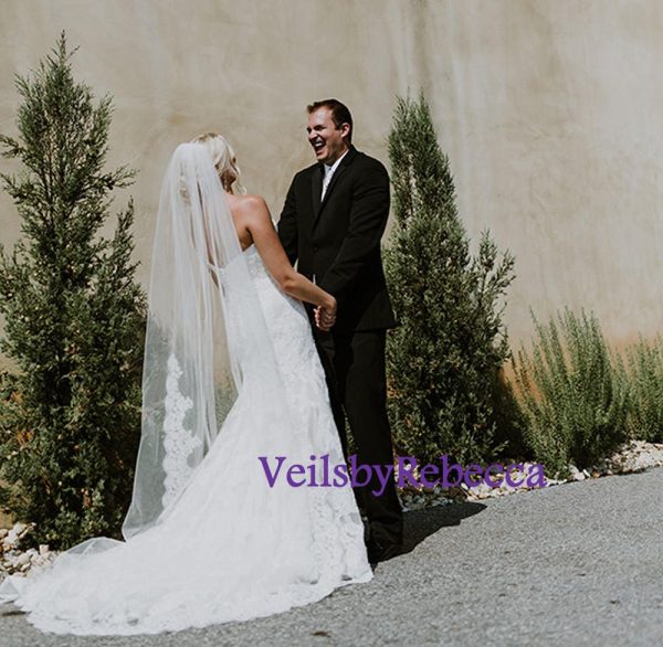 Wedding Veil Cathedral lace, cathedral lace veil,lace halfway cathedral veil,vintage lace cathedral veil, 1 tier long partial lace Veil V644 - Image 3