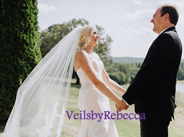 Wedding Veil Cathedral lace, cathedral lace veil,lace halfway cathedral veil,vintage lace cathedral veil, 1 tier long partial lace Veil V644 - Image 2