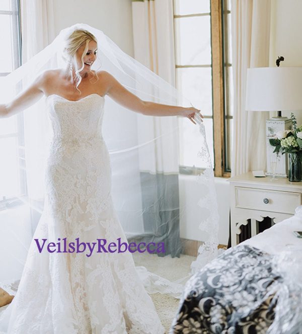 Wedding Veil Cathedral lace, cathedral lace veil,lace halfway cathedral veil,vintage lace cathedral veil, 1 tier long partial lace Veil V644 - Image 6