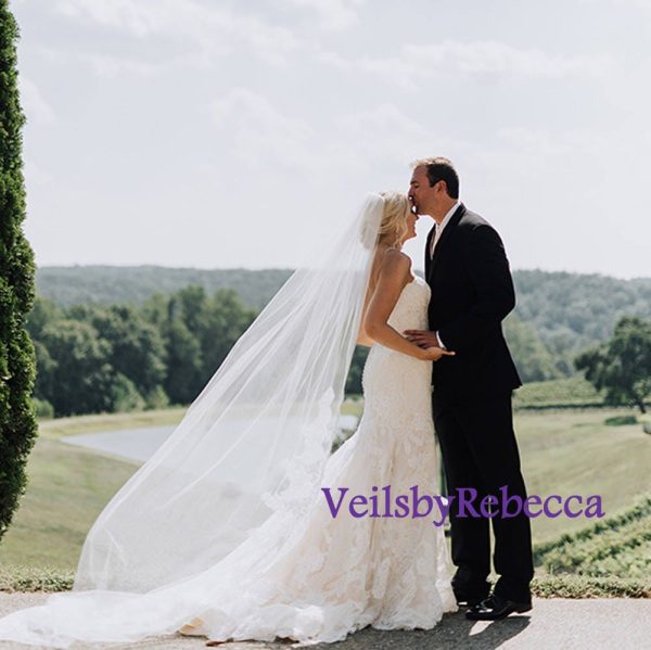 Wedding Veil Cathedral lace, cathedral lace veil,lace halfway cathedral veil,vintage lace cathedral veil, 1 tier long partial lace Veil V644 - Image 5