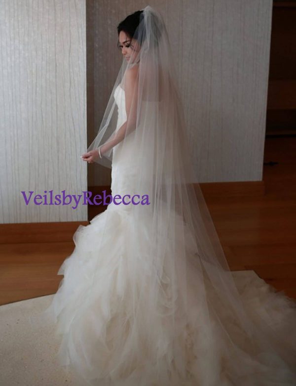 Soft tulle drop wedding veil, illusion tulle drop bridal Veil, chapel cathedral drop veil, 2 tiers blusher soft tulle cathedral veil V602 - Image 5