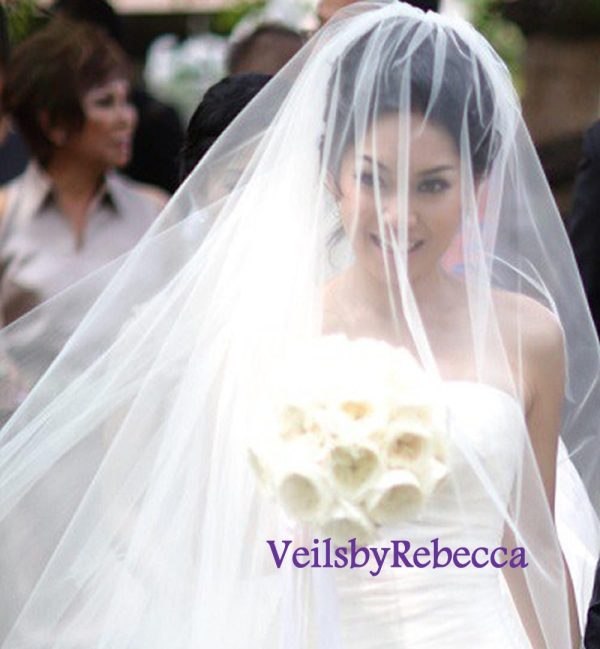 Soft tulle drop wedding veil, illusion tulle drop bridal Veil, chapel cathedral drop veil, 2 tiers blusher soft tulle cathedral veil V602 - Image 3