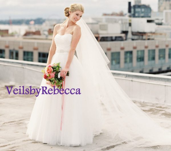 Soft Tulle Wedding Veil, Drop tulle Cathedral Veil, Long Sheer Illusion Tulle blusher veil, 2 tiers tulle blusher tulle veil Cathedral V602 - Image 2