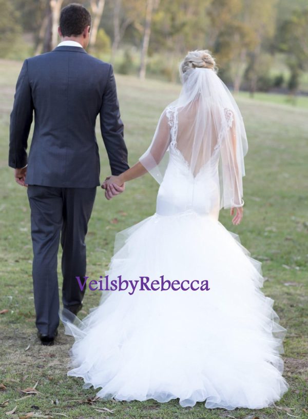 Soft wedding veil for bridal, simple wedding veil for bridal, crystal bridal veil, ivory tulle wedding veil, short wedding veil V600 - Image 3