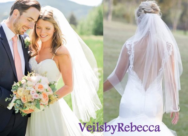 Ready to Ship veil for bridal, soft wedding veil, tulle wedding veil, simple wedding veil, short wedding veil, fingertip tulle veil V600 - Image 3