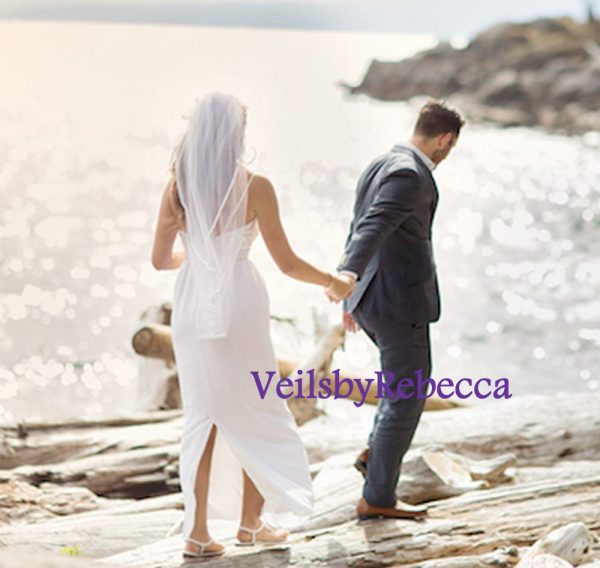 Il Fullxfull.1400638245 3mik.jpg Simple Short Stain Ribbon Veil-1 tier hip/wrist satin ribbon veil, short satin ribbon veil in elbow, fingertip, hip, wrist and waltz V600R - Image 2