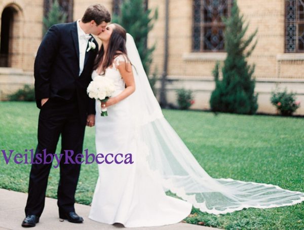 Il Fullxfull.1403424513 E8w4.jpg Ivory Vintage Lace Cathedral veil, 2 tiers lace chapel veil, drop lace veil in cathedral, 2 tiers blusher lace cathedral veil V641 - Image 5