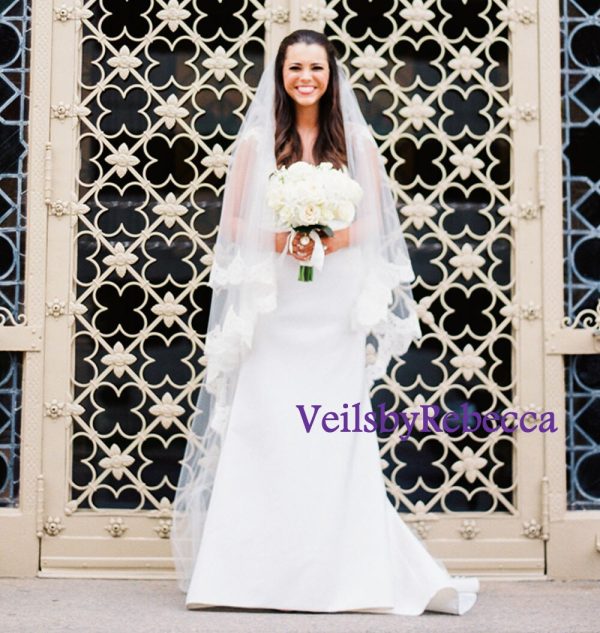 Il Fullxfull.1403424575 Dsso.jpg Ivory Vintage Lace Cathedral veil, 2 tiers lace chapel veil, drop lace veil in cathedral, 2 tiers blusher lace cathedral veil V641 - Image 7