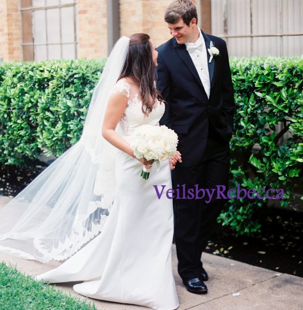 Il Fullxfull.1403424597 9x7q.jpg Ivory Vintage Lace Cathedral veil, 2 tiers lace chapel veil, drop lace veil in cathedral, 2 tiers blusher lace cathedral veil V641 - Image 9