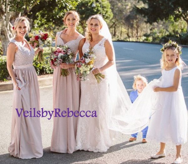 Elegant Cathedral Stain Ribbon Veil-1 tier satin ribbon cathedral veil, long satin ribbon veil, Plain cathedral ribbon wedding veil V604 - Image 5