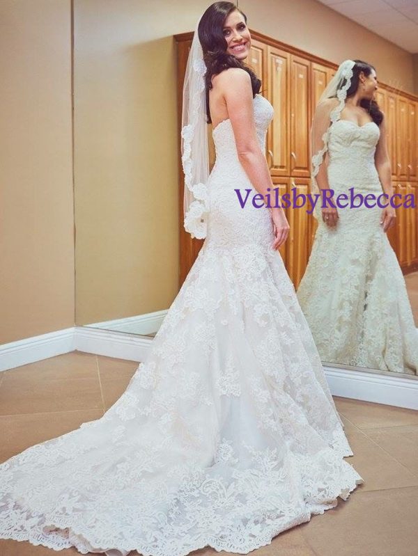 1 Tier Lace fingertip veil, Short fingertip lace wedding veil, lace veil fingertip-1 short French Alencon lace bridal veil V647 - Image 3