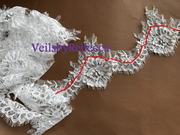 1 Tier Lace fingertip veil, Short fingertip lace wedding veil, lace veil fingertip-1 short French Alencon lace bridal veil V647 - Image 4