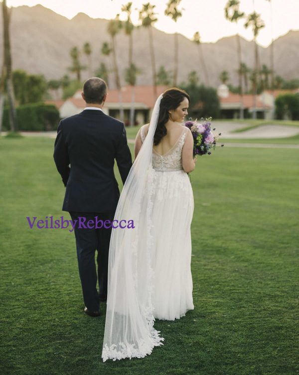 Embroidery lace wedding veil,floral lace veil,vintage lace sweep veil, chapel veil,cathedral lace veil,Royal veil,elbow veil,fingertip veil - Image 4