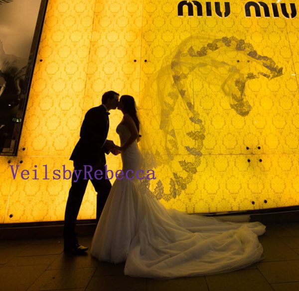 Lace Cathedral Veil, cathedral lace veil, cathedral blusher veil, cathedral drop wedding veil, Royal lace Veil, 2 tiers floating veil V611 - Image 2