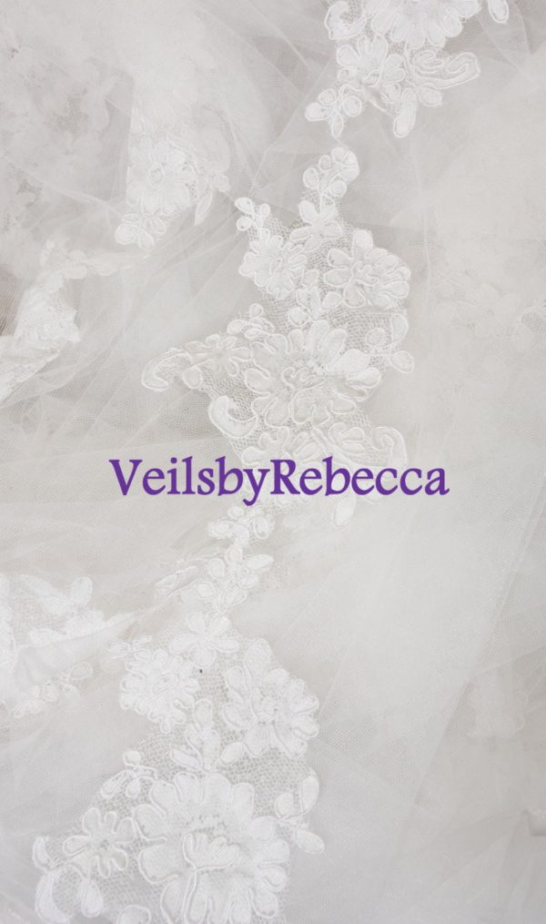 Il Fullxfull.1709555011 742j.jpg Romantic Scattered Lace Cathedral Veil, 1 tier cathedral scattered floral lace wedding veil, ivory lace cathedral veil,chapel lace veil V629 - Image 4