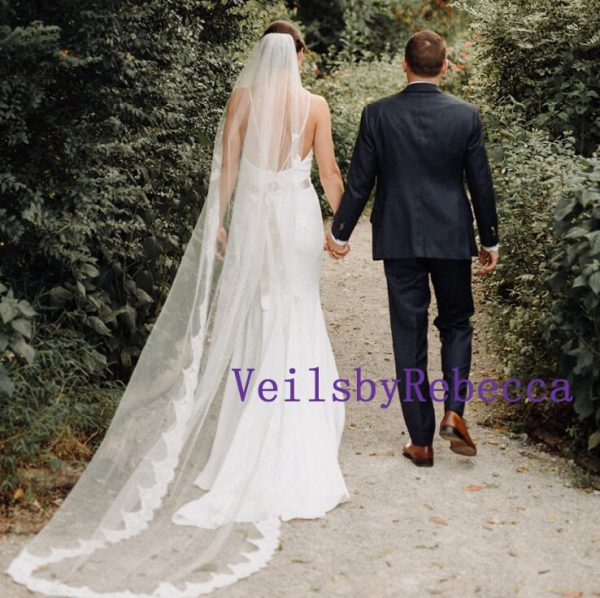 1 tier Alencon lace chapel wedding veil, vintage lace chapel bridal veil, French Alencon Lace Chapel/cathedral wedding veil Bridal Veil V642 - Image 2