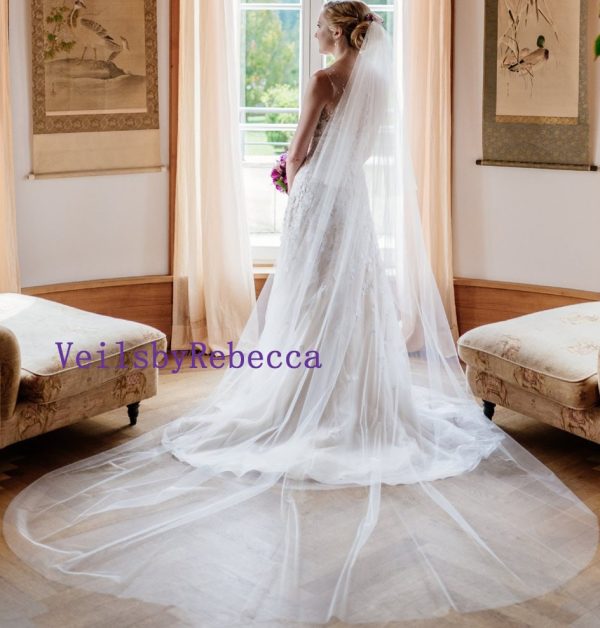 Soft tulle drop wedding veil, illusion tulle drop bridal Veil, chapel cathedral drop veil, 2 tiers blusher soft tulle cathedral veil V602 - Image 2