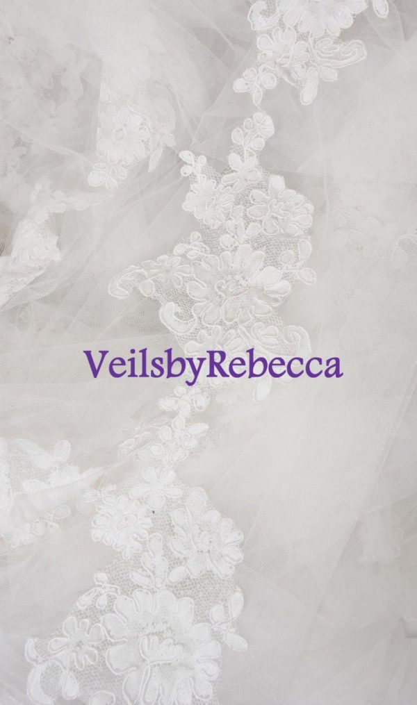 2 tiers cathedral wedding veil lace,drop lace veil cathedral,cathedral blusher veil lace,vintage lace cathedral veil,floral lace chapel veil - Image 4