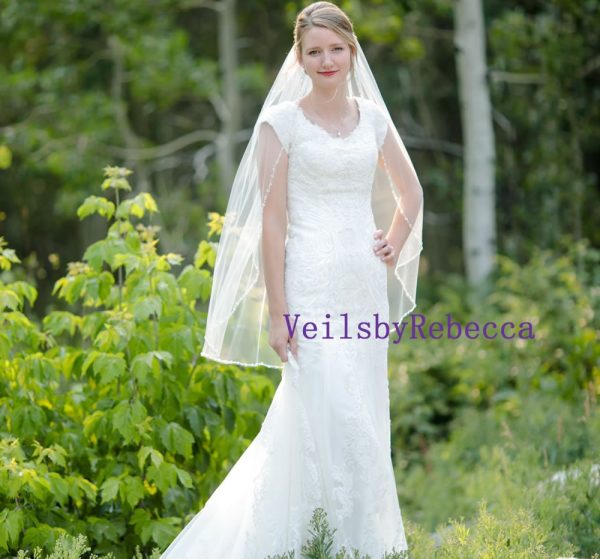 Crystal Beaded Wedding Veil,Beaded Pearl Veil,Beaded short veil, Beaded Fingertip Veil, Rhinestone veil, Cathedral crystal Beading Veil V900 - Image 2