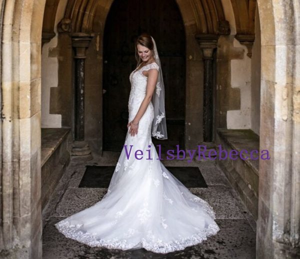 Il Fullxfull.1971442568 7z0g.jpg 1 tier fingertip scattered lace applique veil,lace flowers fingertip wedding veil,floral lace applique scattered fingertip bridal veil V605S - Image 2