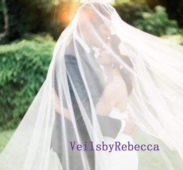 Long Blusher Sheer Drop Wedding Veil, Royal bridal veil with blusher, long illusion blusher wedding veil, drop tulle veil cathedral V602D - Image 4