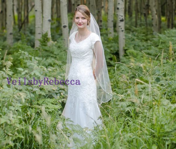 Crystal Beaded Wedding Veil,Beaded Pearl Veil,Beaded short veil, Beaded Fingertip Veil, Rhinestone veil, Cathedral crystal Beading Veil V900 - Image 3