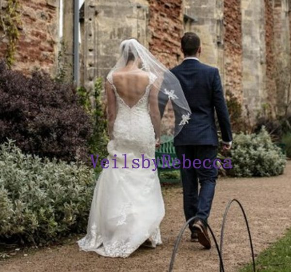 Il Fullxfull.2018994457 Fk1i.jpg 1 tier fingertip scattered lace applique veil,lace flowers fingertip wedding veil,floral lace applique scattered fingertip bridal veil V605S - Image 3