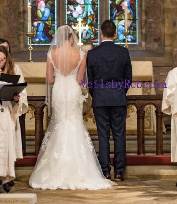 Il Fullxfull.2018994495 Rrpu.jpg 1 tier fingertip scattered lace applique veil,lace flowers fingertip wedding veil,floral lace applique scattered fingertip bridal veil V605S - Image 5