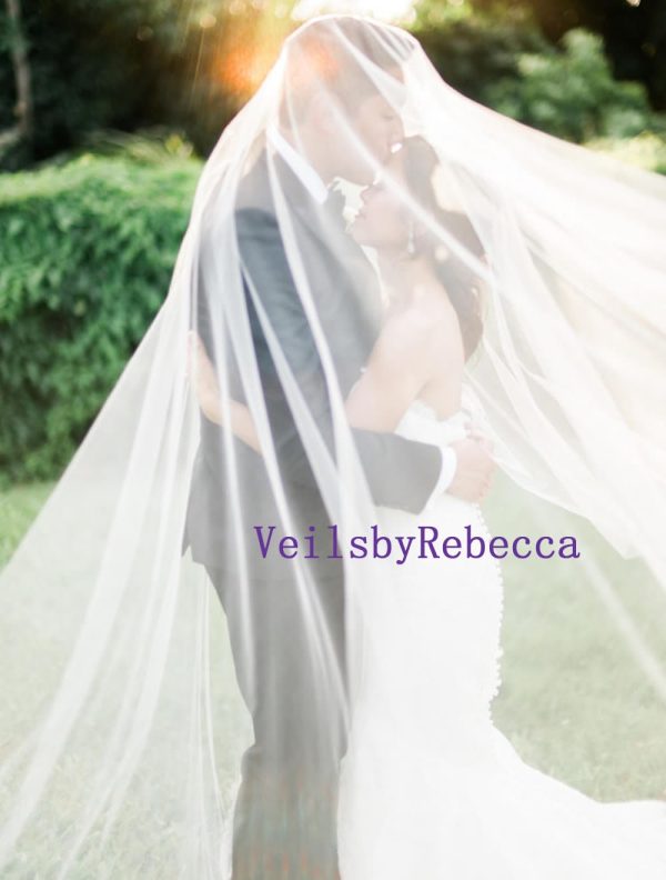 Long Blusher Sheer Drop Wedding Veil, Royal bridal veil with blusher, long illusion blusher wedding veil, drop tulle veil cathedral V602D - Image 5