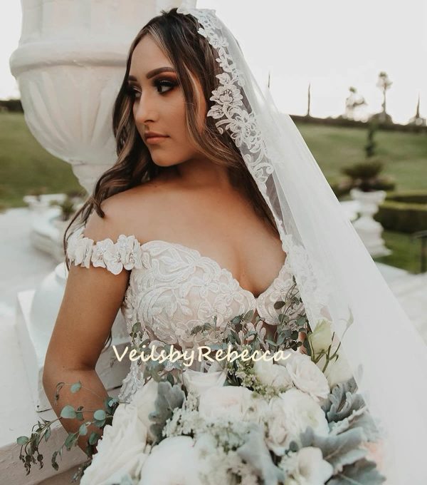 1 tier cathedral Mantilla Floral Lace Applique Veil,Lace 1st Communion Mantilla Veil in Cathedral, Catholic Lace Mantilla Wedding Veil R263 - Image 7