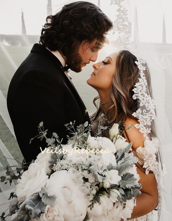 1 tier cathedral Mantilla Floral Lace Applique Veil,Lace 1st Communion Mantilla Veil in Cathedral, Catholic Lace Mantilla Wedding Veil R263 - Image 2