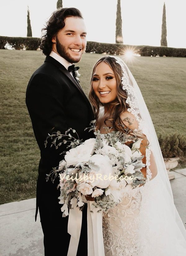 1 tier cathedral Mantilla Floral Lace Applique Veil,Lace 1st Communion Mantilla Veil in Cathedral, Catholic Lace Mantilla Wedding Veil R263 - Image 6