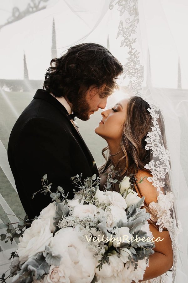 1 tier cathedral Mantilla Floral Lace Applique Veil,Lace 1st Communion Mantilla Veil in Cathedral, Catholic Lace Mantilla Wedding Veil R263 - Image 5