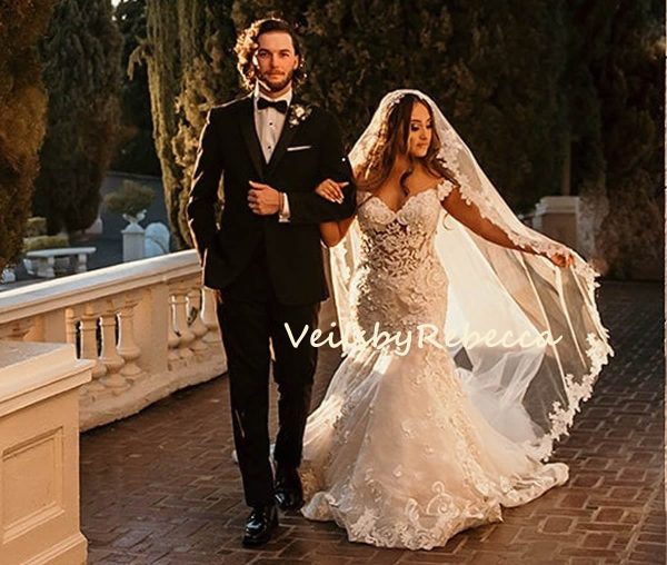 1 tier cathedral Mantilla Floral Lace Applique Veil,Lace 1st Communion Mantilla Veil in Cathedral, Catholic Lace Mantilla Wedding Veil R263 - Image 3