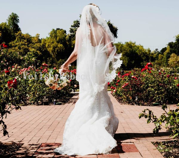 Il Fullxfull.2343073348 Ojh8.jpg 1 tier floral lace fingertip wedding veil- lace fingertip veil, short lace veil, lace elbow veil, lace waltz veil, short fingertip veil V909 - Image 4