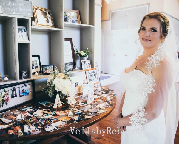 Il Fullxfull.2343073362 2elb.jpg 1 tier floral lace fingertip wedding veil- lace fingertip veil, short lace veil, lace elbow veil, lace waltz veil, short fingertip veil V909 - Image 2