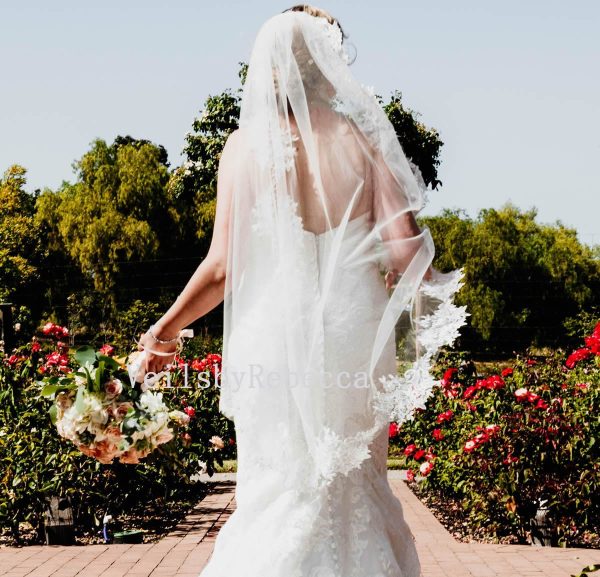 Il Fullxfull.2390660323 1h62.jpg 1 tier floral lace fingertip wedding veil- lace fingertip veil, short lace veil, lace elbow veil, lace waltz veil, short fingertip veil V909 - Image 6