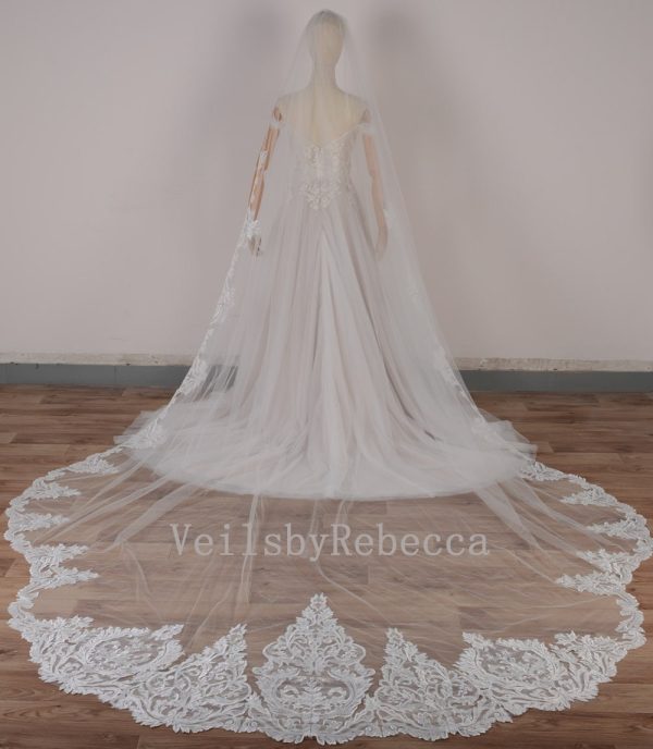 1 tier sequins lace royal wedding veil, sparking sequin lace cathedral veil R207G, shine sequin lace royal/cathedral veil - Image 3